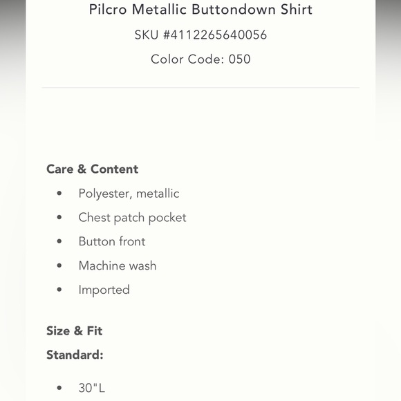 Pilcro Metallic Button-down #NWT - Picture 6 of 6